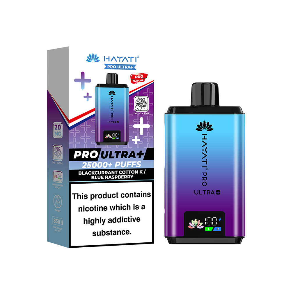 Hayati Pro Ultra Plus 25K Prefilled Vape Kit Blackcurrant Cotton K Blue Raspberry | The Ace of Vapez